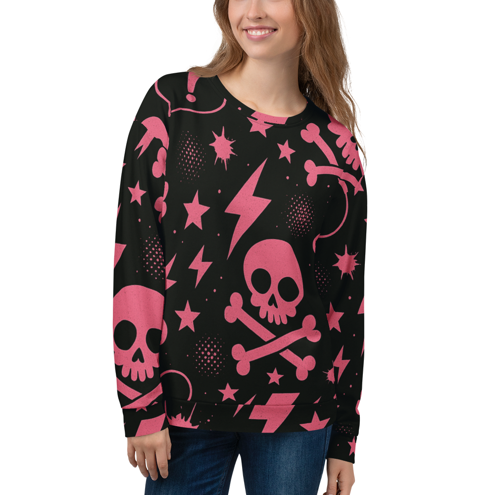 PINK PUNK 03 – Stencil Skull（Unisex Recycled Sweatshirt）