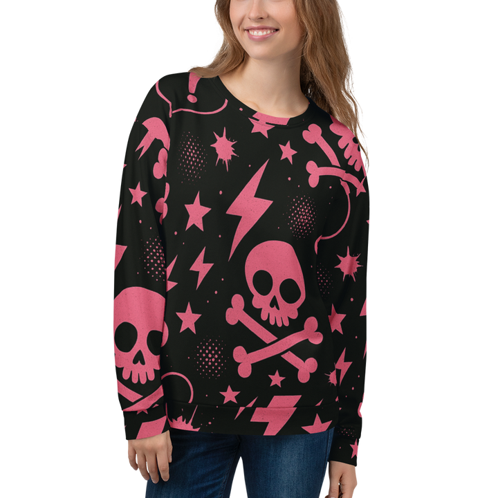 PINK PUNK 03 – Stencil Skull（Unisex Recycled Sweatshirt）