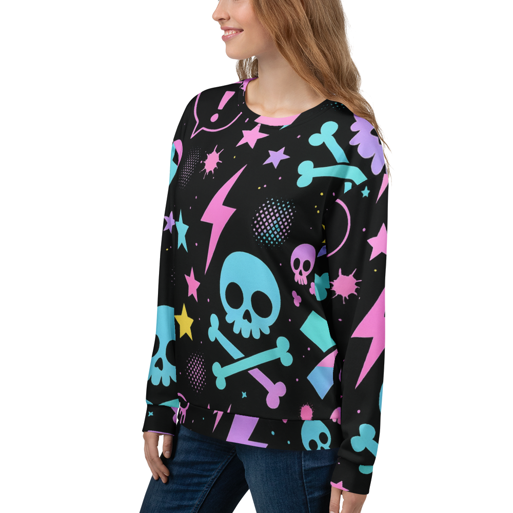 PASTEL NIGHT 03 – Kawaii Skull（Unisex Recycled Sweatshirt）
