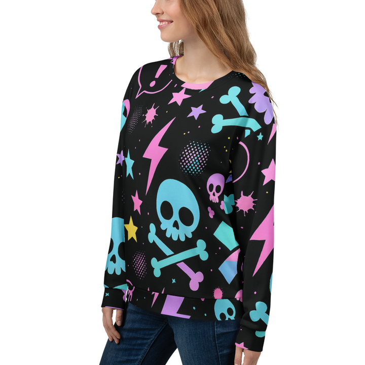 PASTEL NIGHT 03 – Kawaii Skull（Unisex Recycled Sweatshirt）