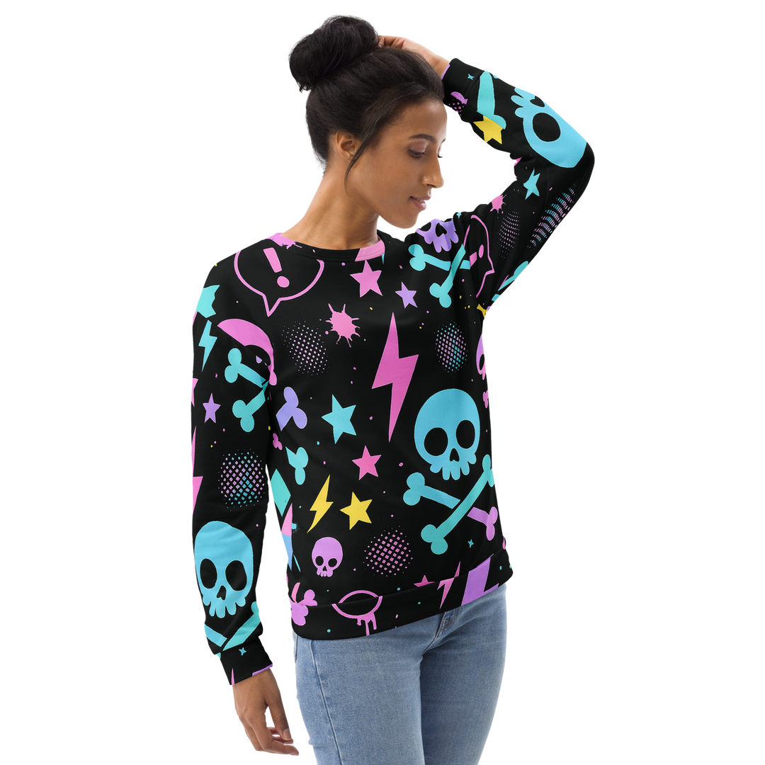 PASTEL NIGHT 03 – Kawaii Skull（Unisex Recycled Sweatshirt）