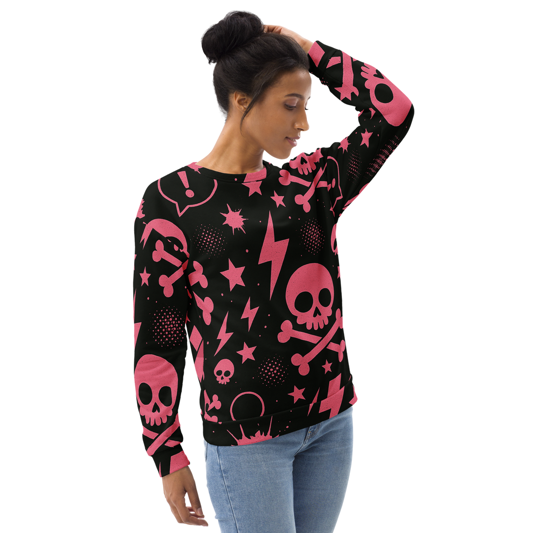 PINK PUNK 03 – Stencil Skull（Unisex Recycled Sweatshirt）