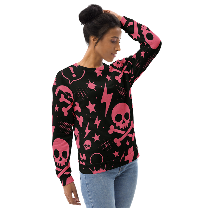 PINK PUNK 03 – Stencil Skull（Unisex Recycled Sweatshirt）