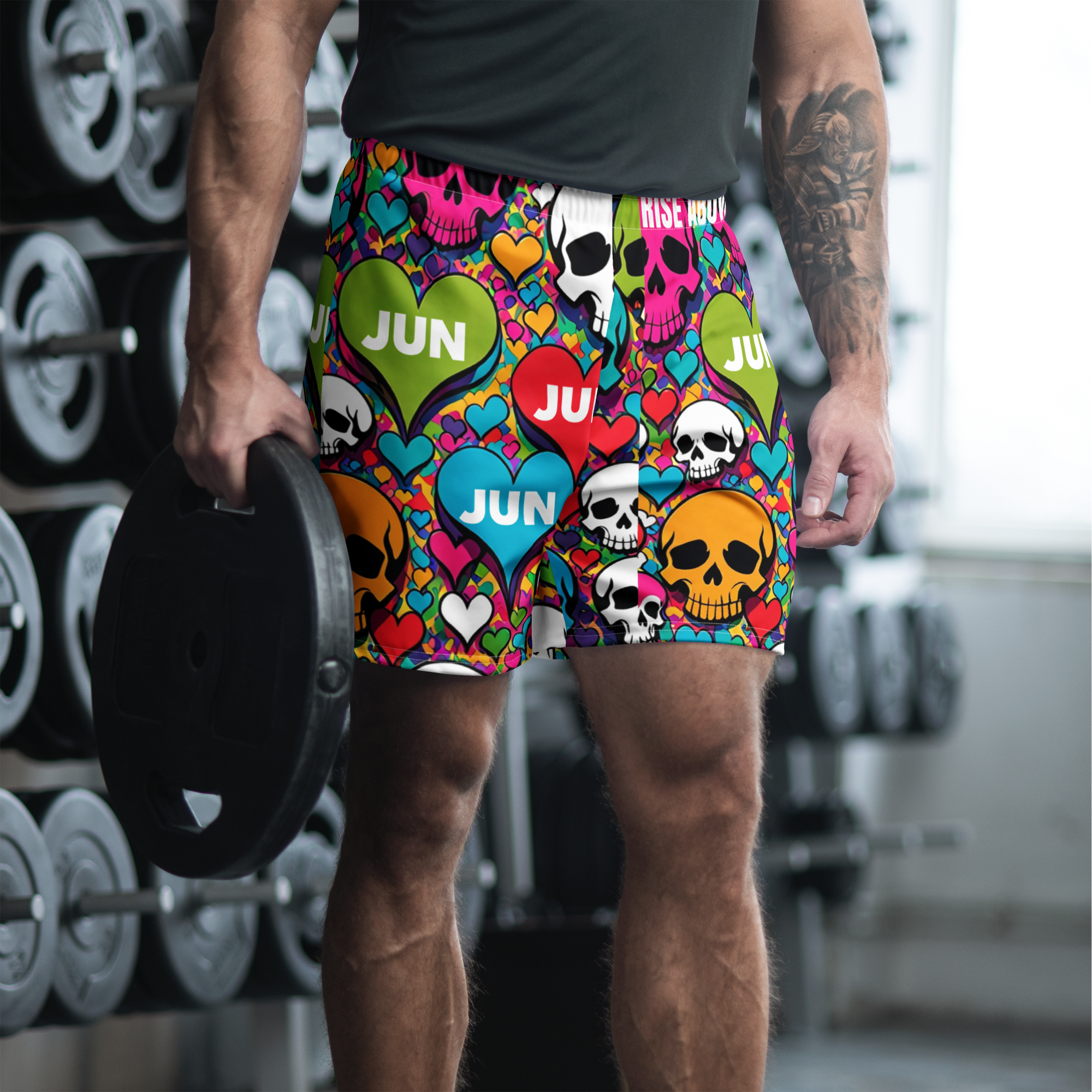 RISE ABOVE 01 POP SKULL Unisex Athletic Long Shorts