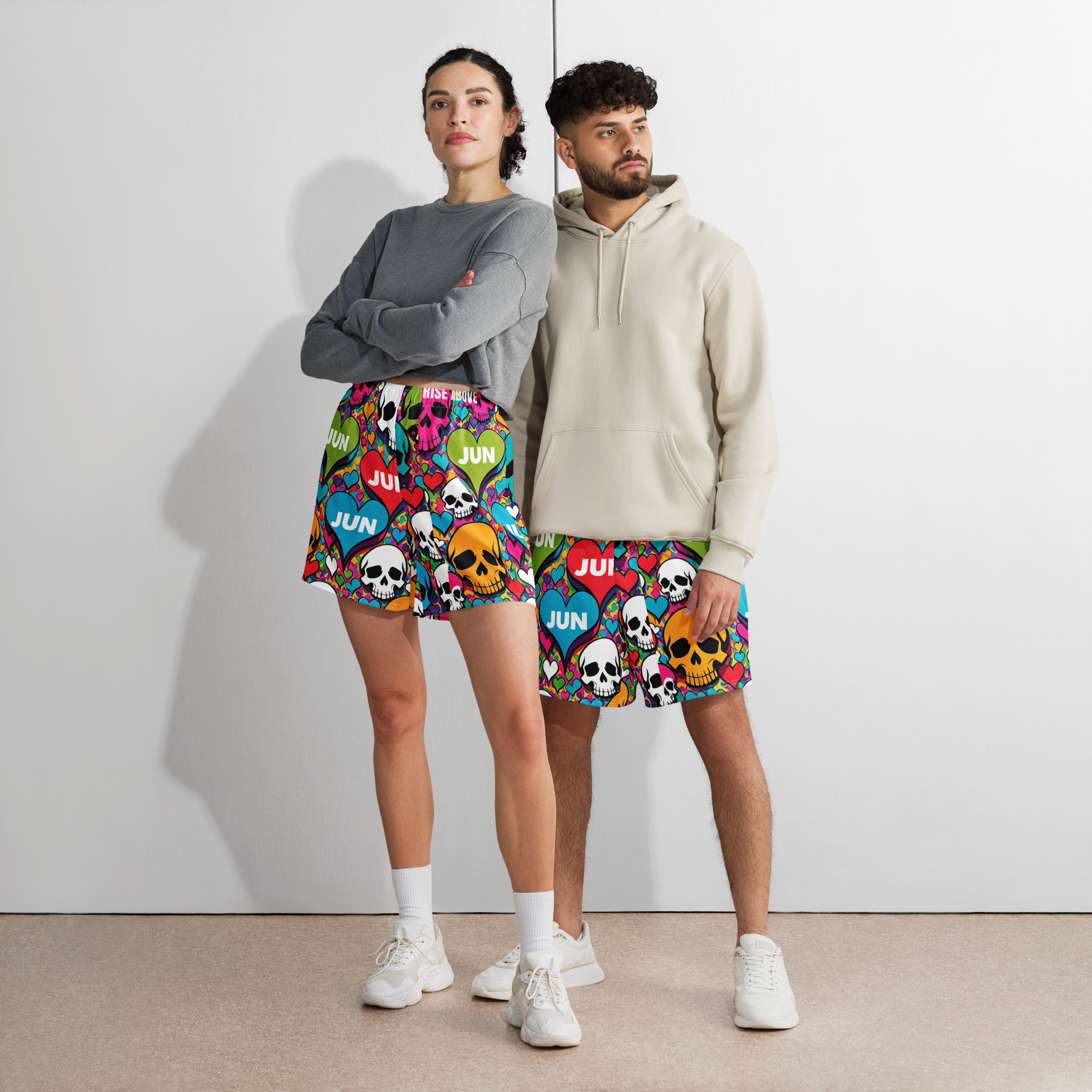 RISE ABOVE 01 POP SKULL Unisex Athletic Long Shorts