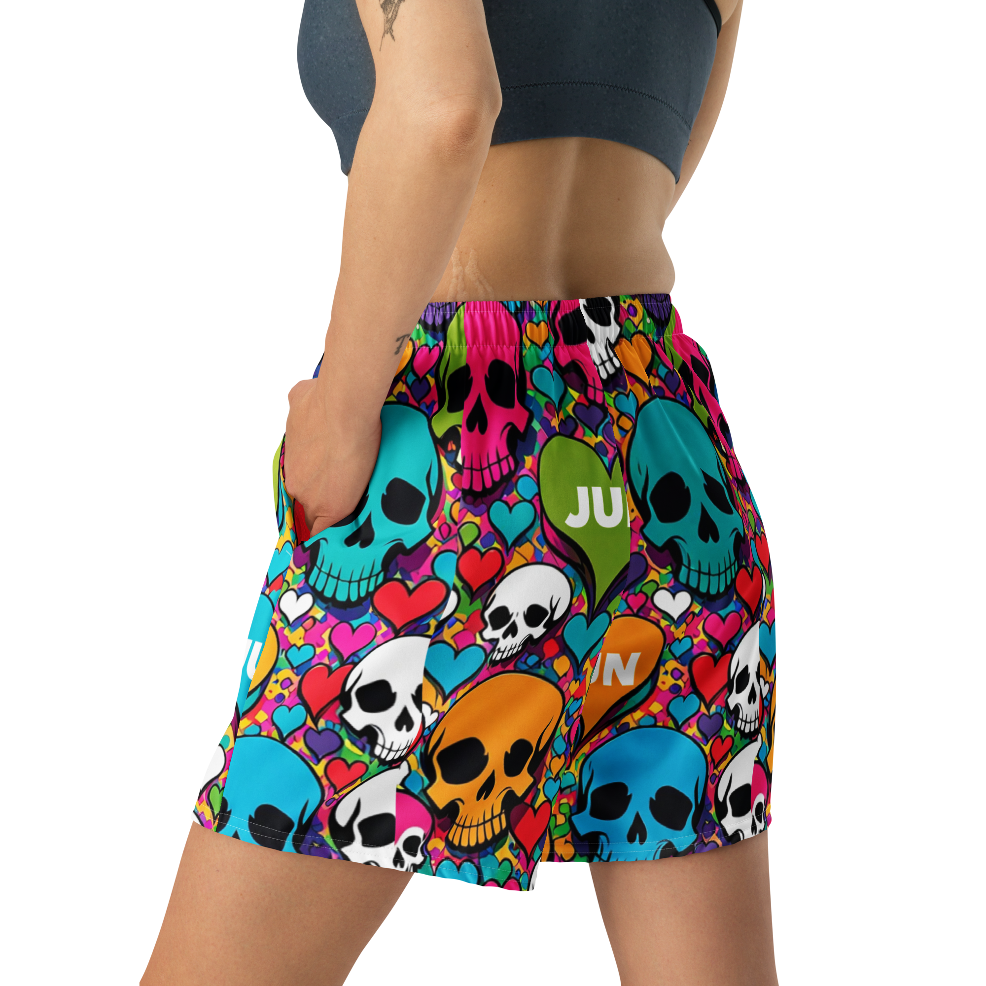 RISE ABOVE 01 POP SKULL Unisex Athletic Long Shorts