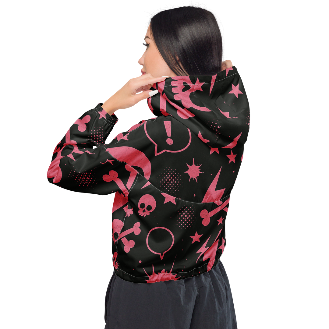 PINK PUNK 02 – Stencil Skull (Women’s Cropped Windbreaker)
