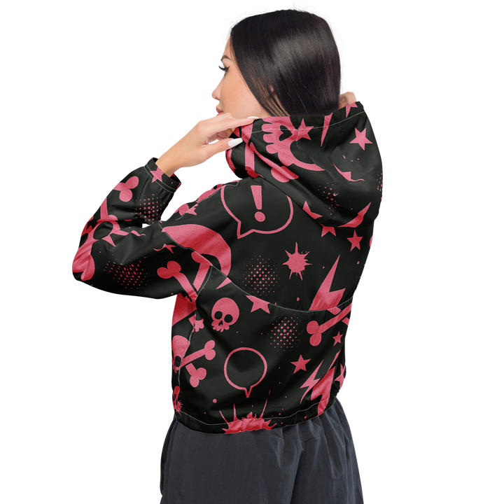 PINK PUNK 02 – Stencil Skull (Women’s Cropped Windbreaker)