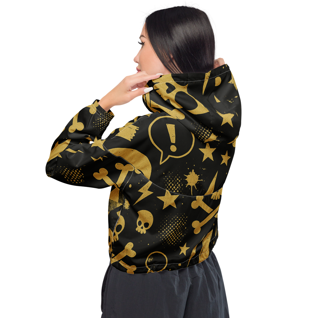 SKULL ROYALE 02 – Gold & Black (Women’s Cropped Windbreaker)