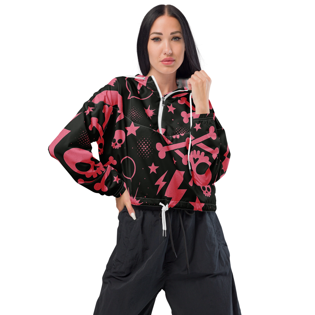 PINK PUNK 02 – Stencil Skull (Women’s Cropped Windbreaker)