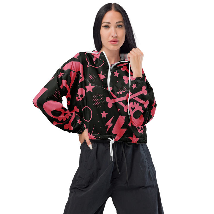 PINK PUNK 02 – Stencil Skull (Women’s Cropped Windbreaker)