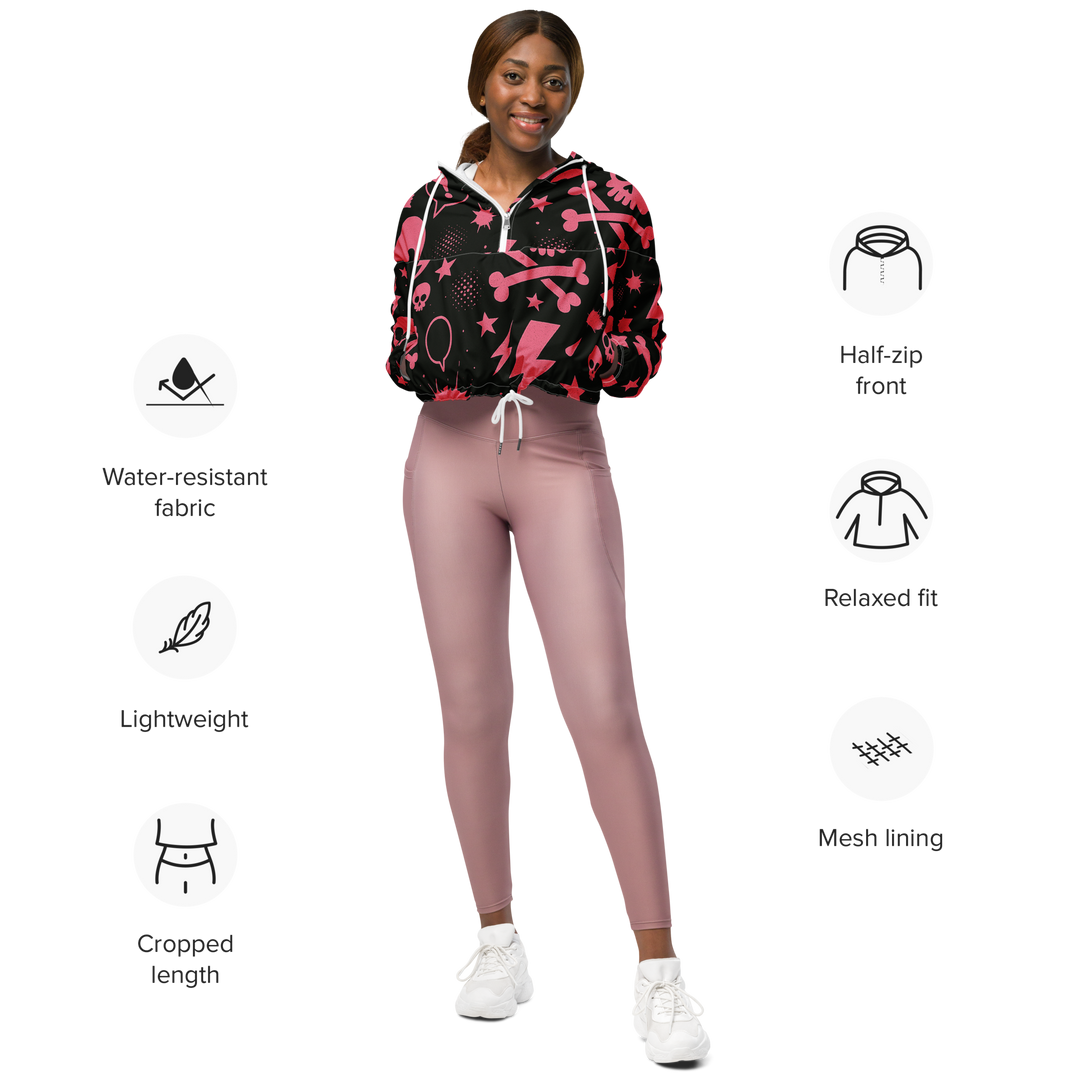 PINK PUNK 02 – Stencil Skull (Women’s Cropped Windbreaker)