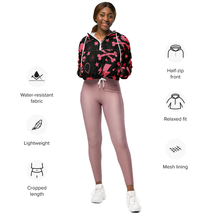PINK PUNK 02 – Stencil Skull (Women’s Cropped Windbreaker)