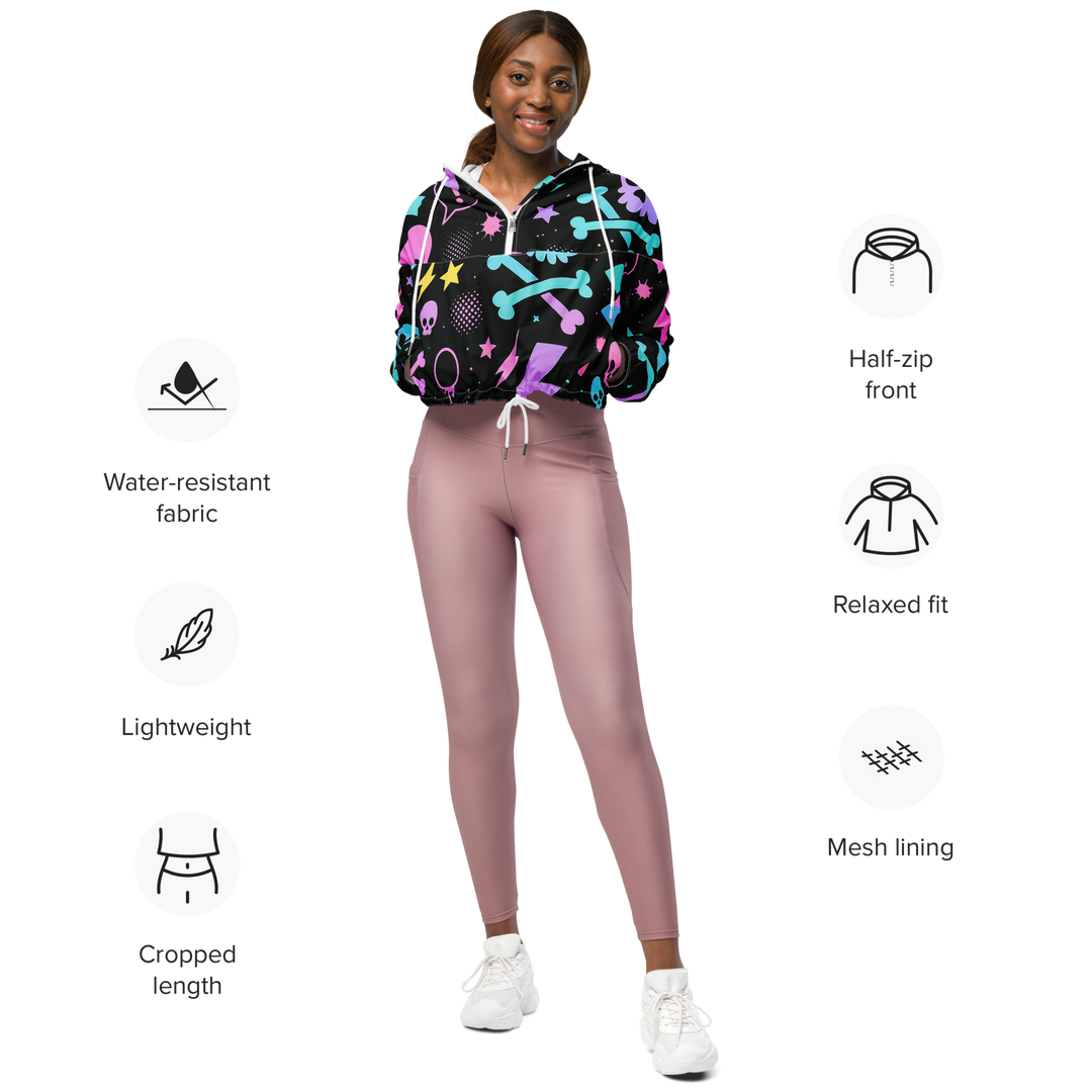 PASTEL NIGHT 02 – Kawaii Skull (Women’s Cropped Windbreaker)