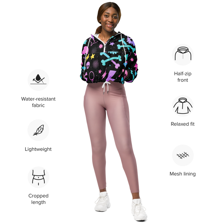 PASTEL NIGHT 02 – Kawaii Skull (Women’s Cropped Windbreaker)
