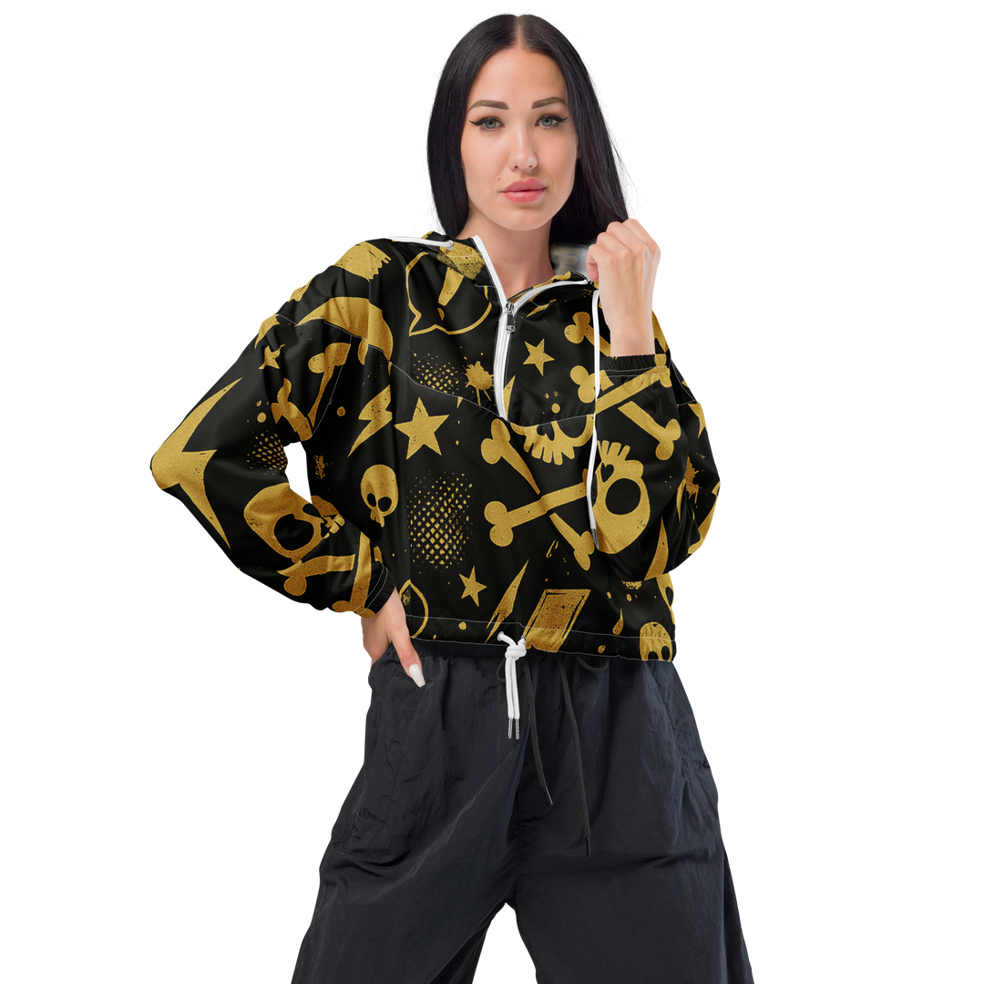 SKULL ROYALE 02 – Gold & Black (Women’s Cropped Windbreaker)