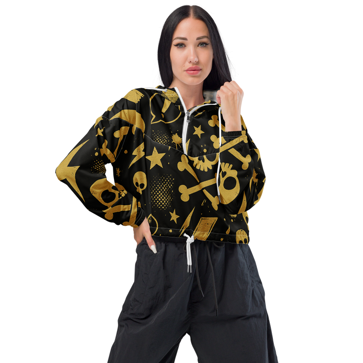 SKULL ROYALE 02 – Gold & Black (Women’s Cropped Windbreaker)