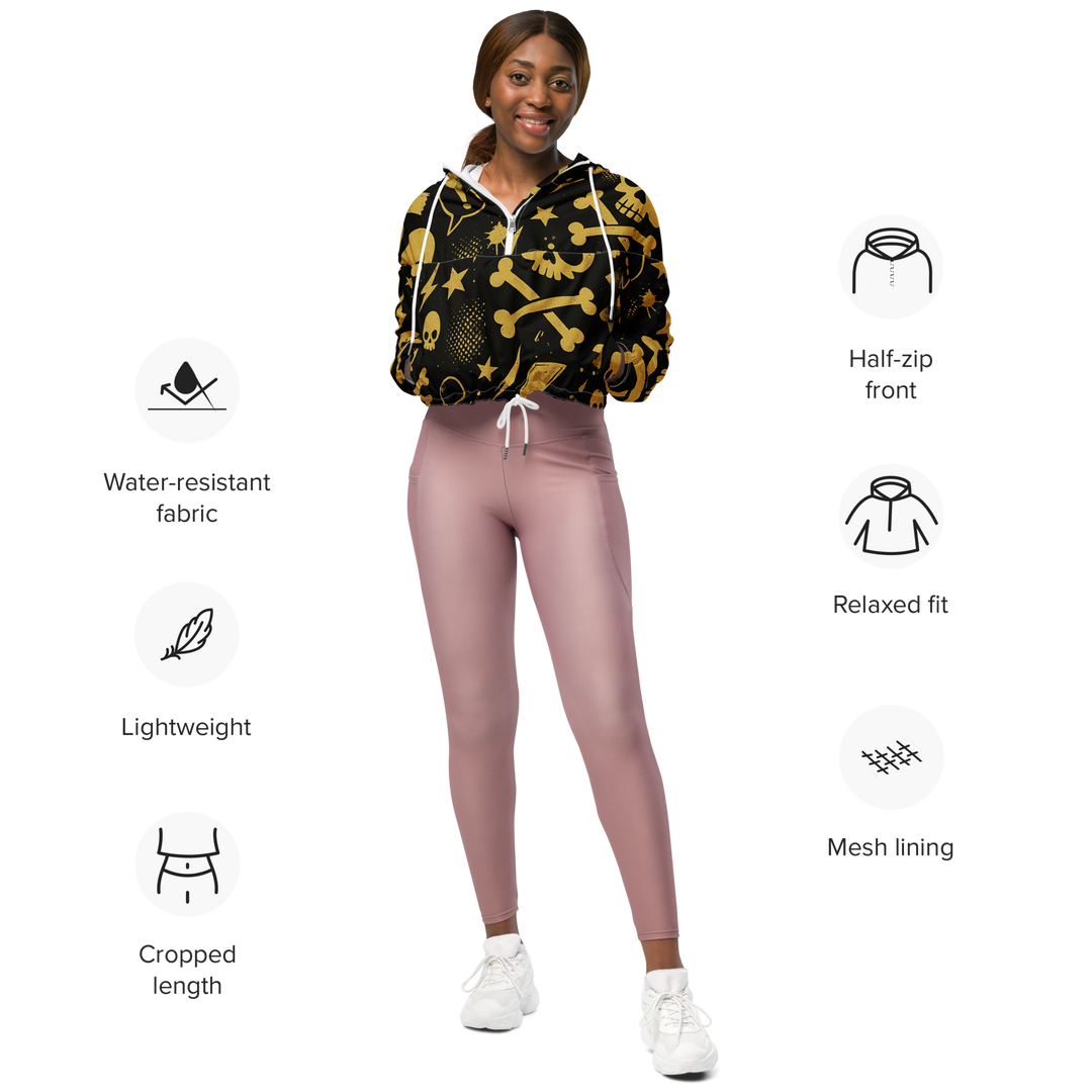 SKULL ROYALE 02 – Gold & Black (Women’s Cropped Windbreaker)