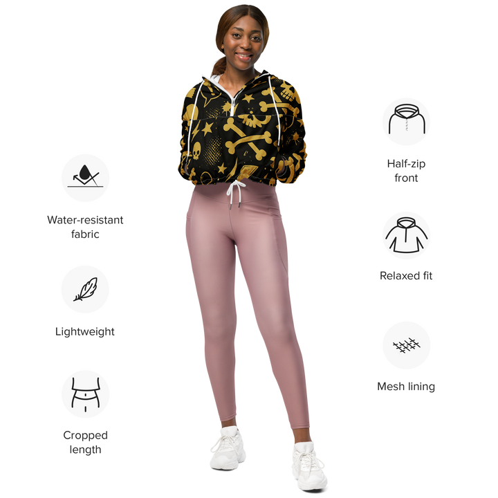 SKULL ROYALE 02 – Gold & Black (Women’s Cropped Windbreaker)