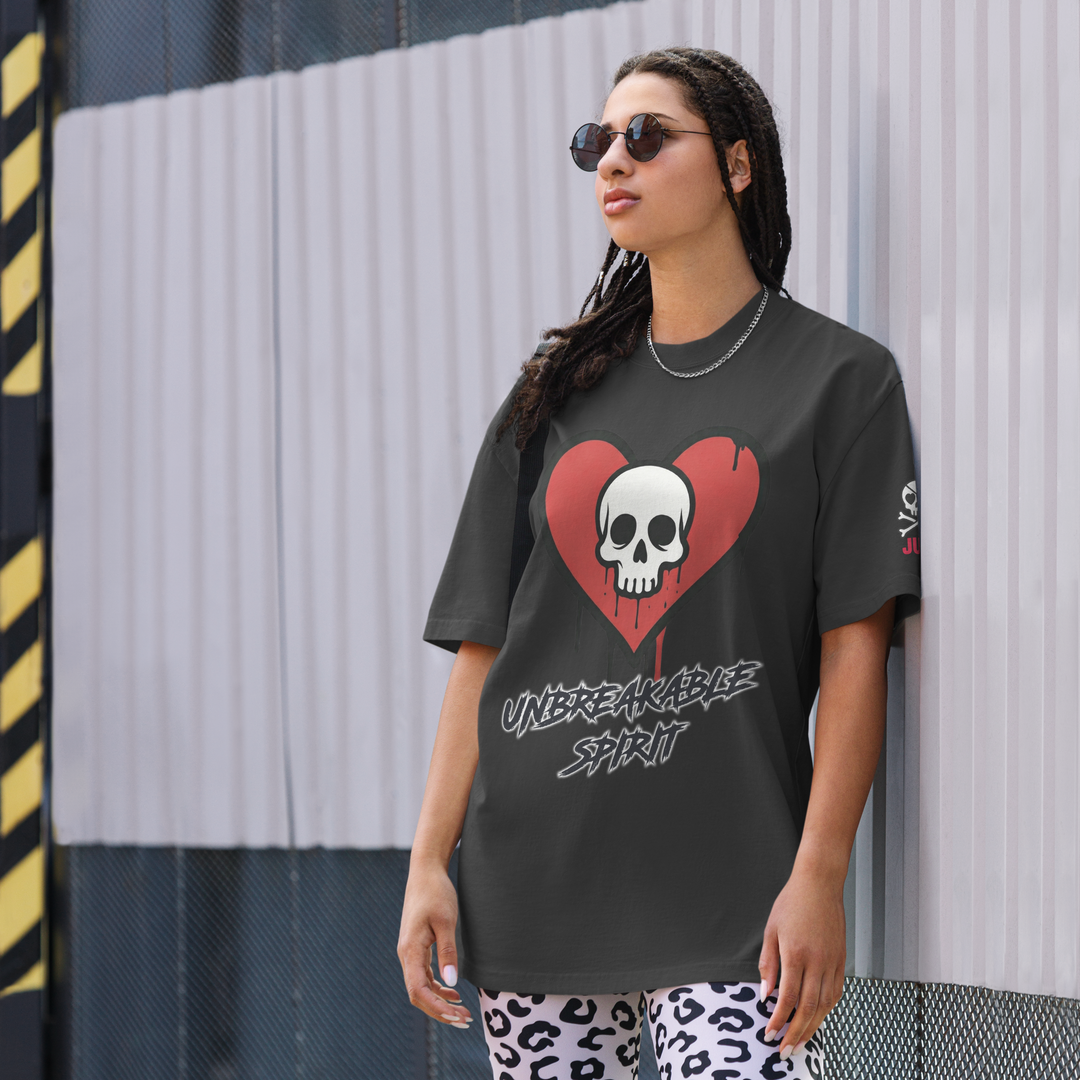 HEART SKULL UNBREAKABLE SPIRIT 01 オーバーサイズフェードTシャツ（AS Colour 5082）