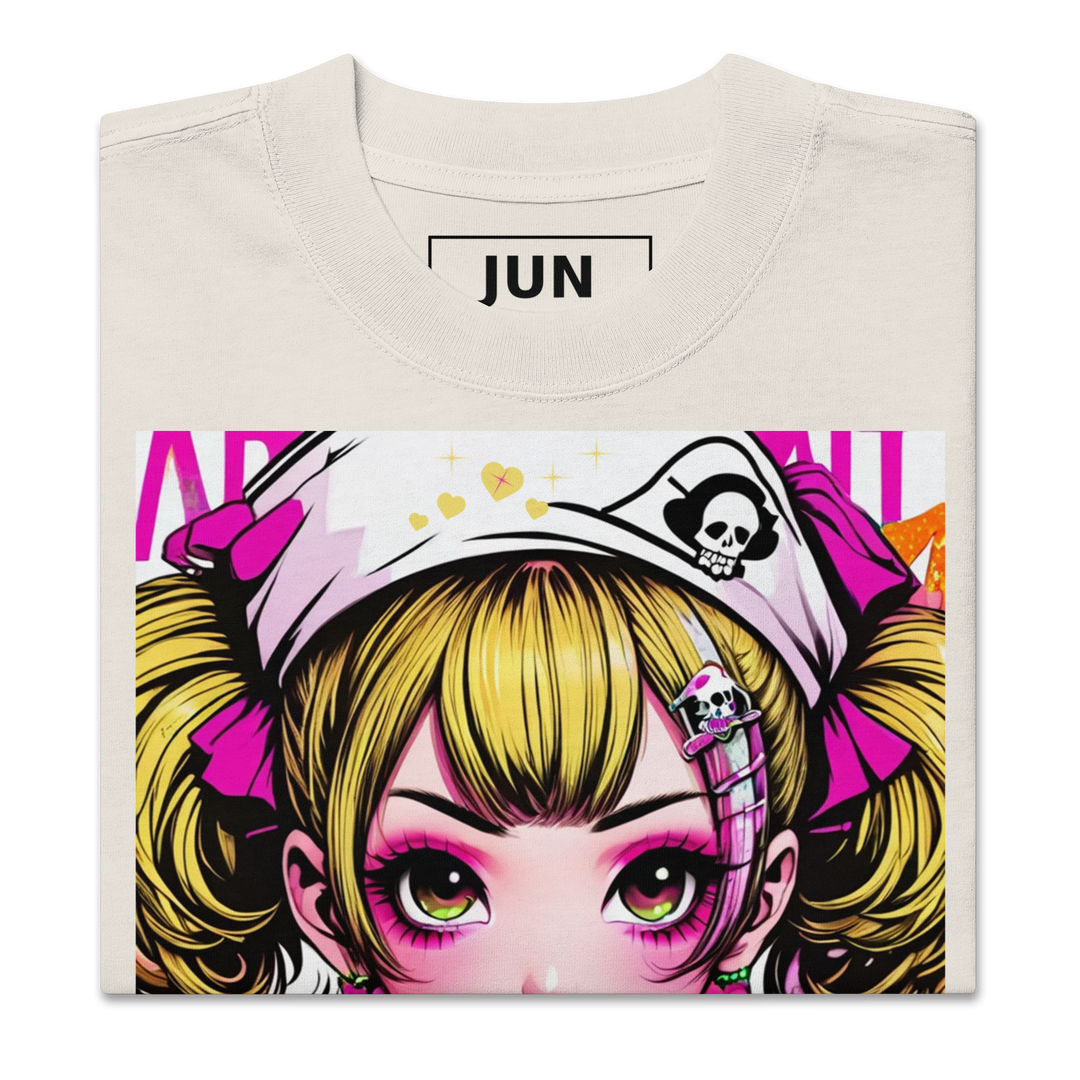 RISE ABOVE 02 – JUN ピンクスカルガール オーバーサイズTシャツ 1