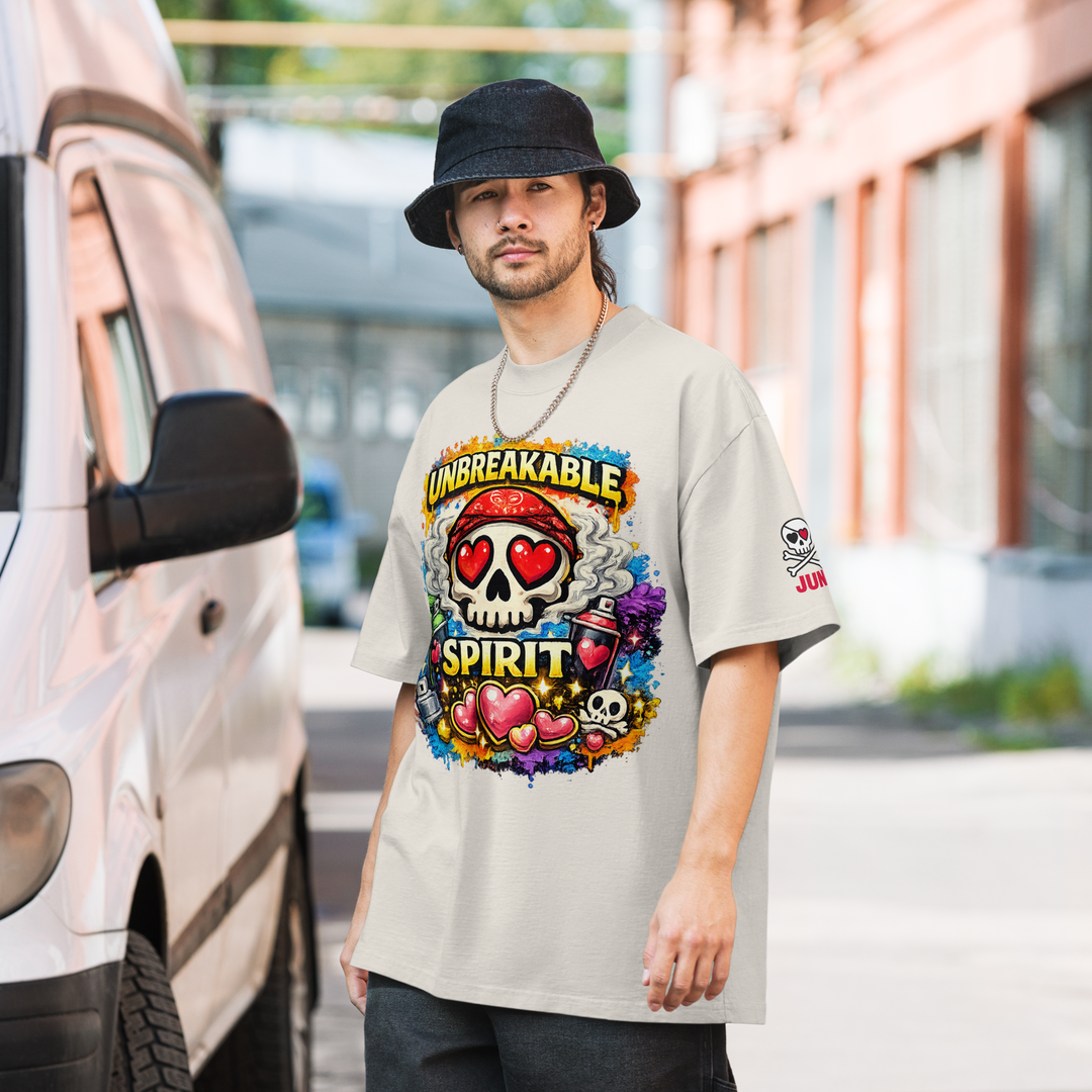 KAWAII REVOLTE – UNBREAKABLE SPIRIT 01｜Oversized Faded T-Shirt（Back Print Black）