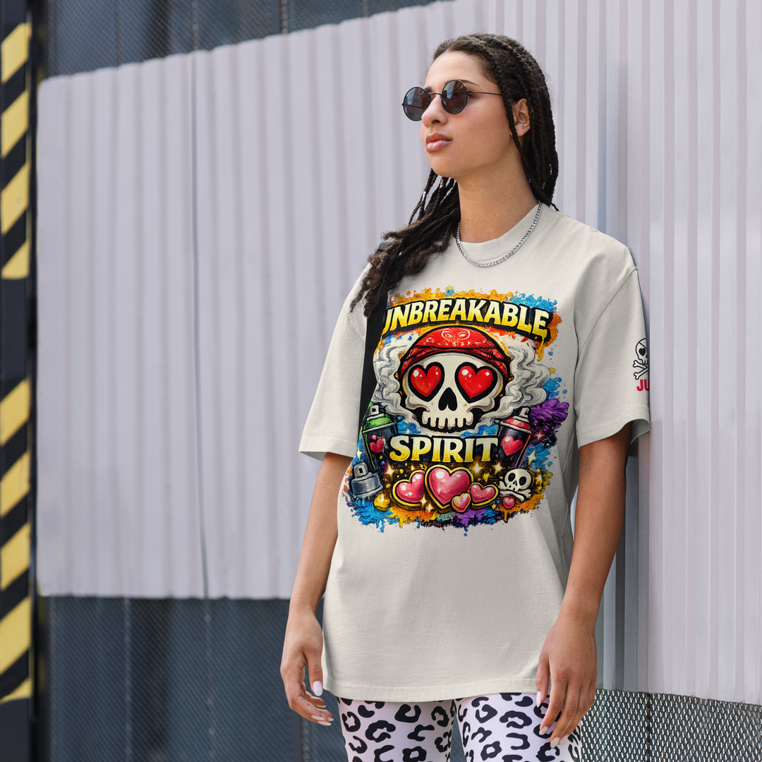 KAWAII REVOLTE – UNBREAKABLE SPIRIT 01｜Oversized Faded T-Shirt（Back Print Black）