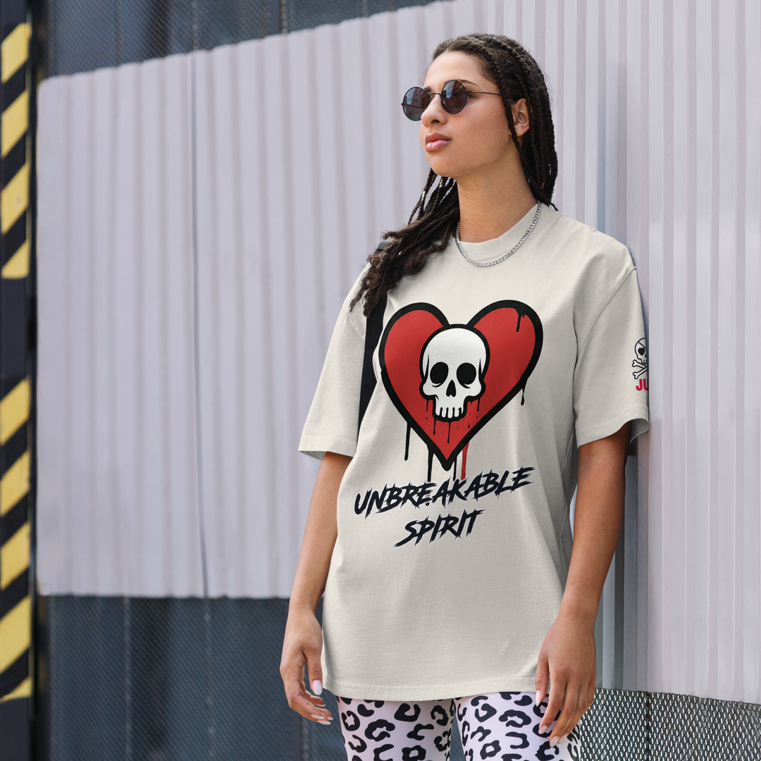 HEART SKULL UNBREAKABLE SPIRIT 01 オーバーサイズフェードTシャツ（AS Colour 5082）