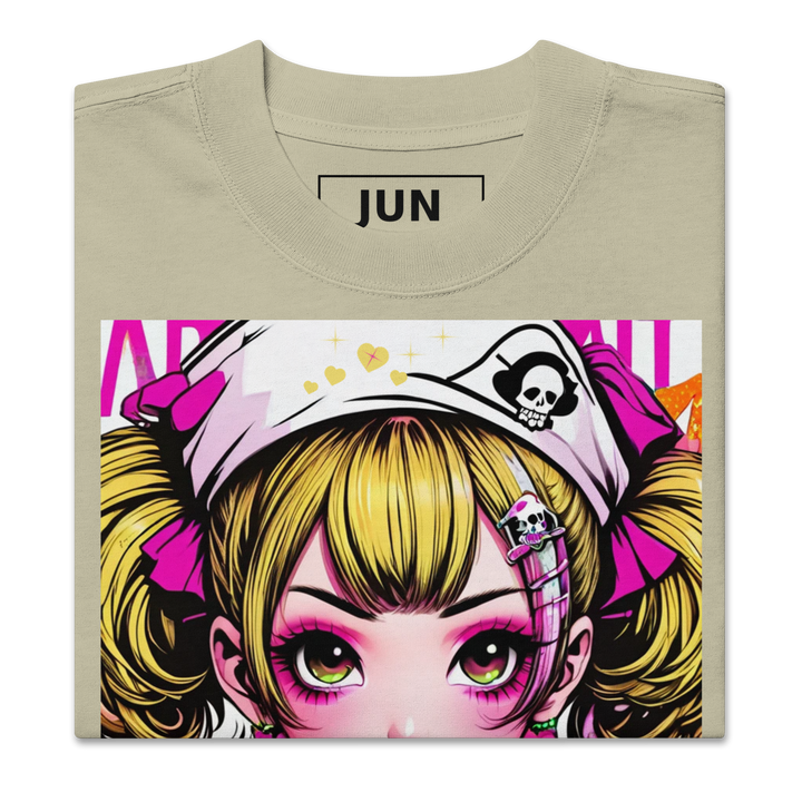 RISE ABOVE 02 – JUN ピンクスカルガール オーバーサイズTシャツ 1