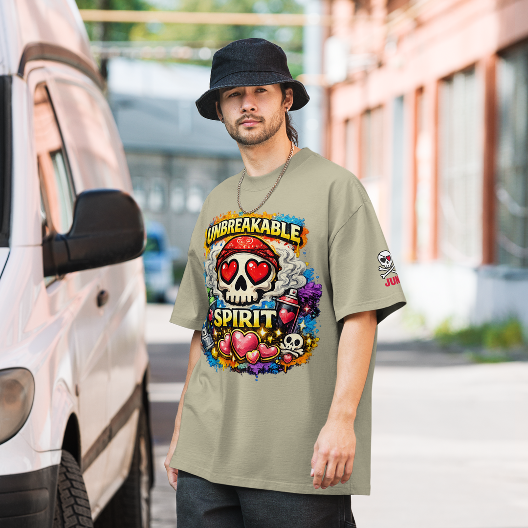 KAWAII REVOLTE – UNBREAKABLE SPIRIT 01｜Oversized Faded T-Shirt（Back Print Black）