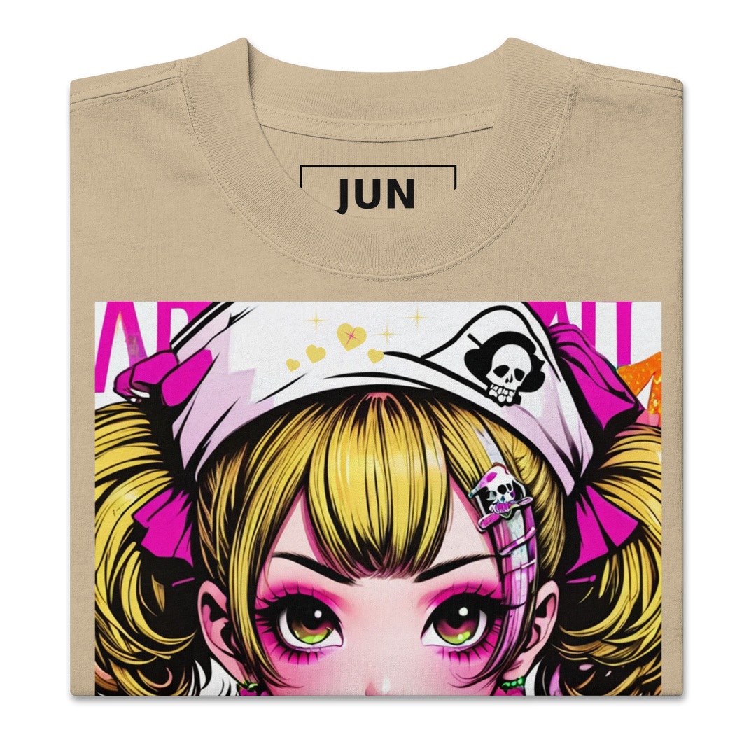 RISE ABOVE 02 – JUN ピンクスカルガール オーバーサイズTシャツ 1