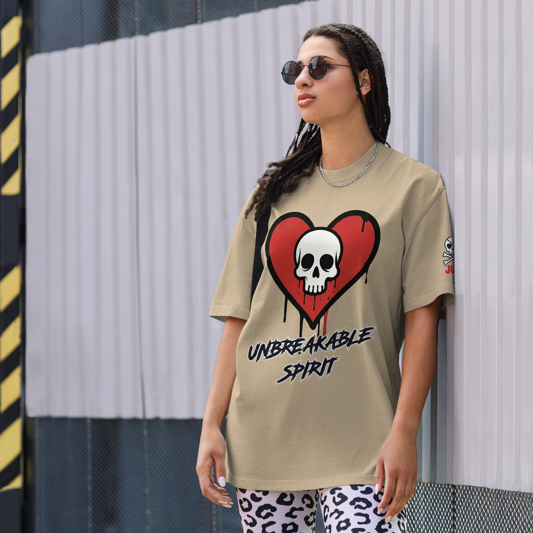 HEART SKULL UNBREAKABLE SPIRIT 01 オーバーサイズフェードTシャツ（AS Colour 5082）