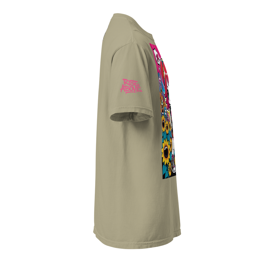 RISE ABOVE 12 — HEART ECHO｜ユニセックス製品染めヘビーウェイトTシャツ