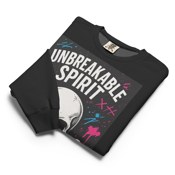 UNBREAKABLE SPIRIT 01｜Garment-Dyed Fleece Crew（White Print）