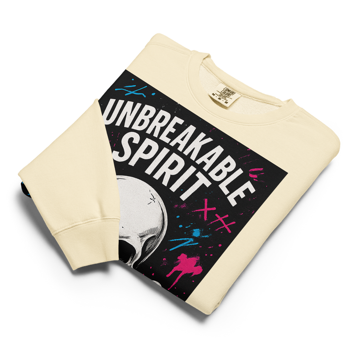 UNBREAKABLE SPIRIT 01｜Garment-Dyed Fleece Crew（Black Print）
