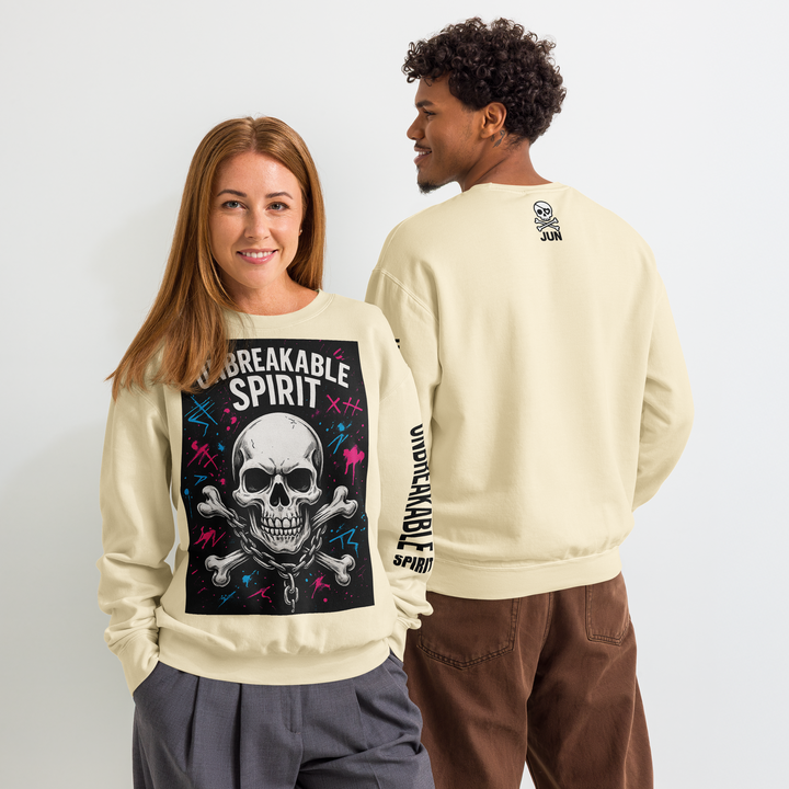 UNBREAKABLE SPIRIT 01｜Garment-Dyed Fleece Crew（Black Print）