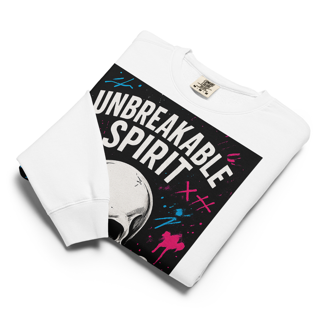 UNBREAKABLE SPIRIT 01｜Garment-Dyed Fleece Crew（Black Print）