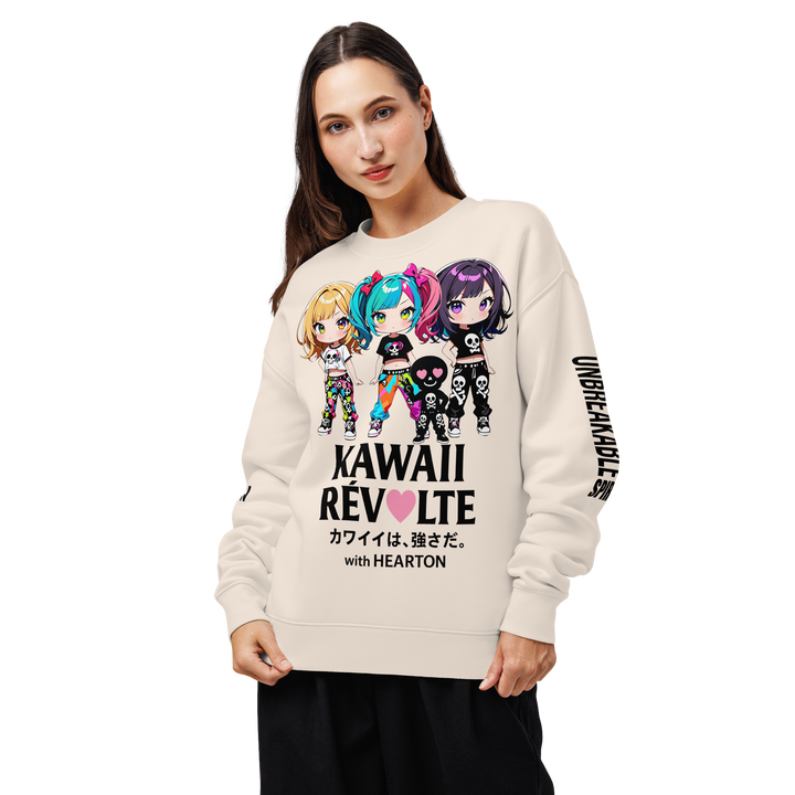 KAWAII RÉVOLTE 01｜with HEARTON｜Unisex Relax Crew（ピッと行こう♪ Back Print）